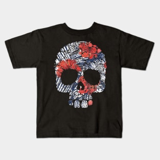 Tropical Floral Red Blue Skull Kids T-Shirt